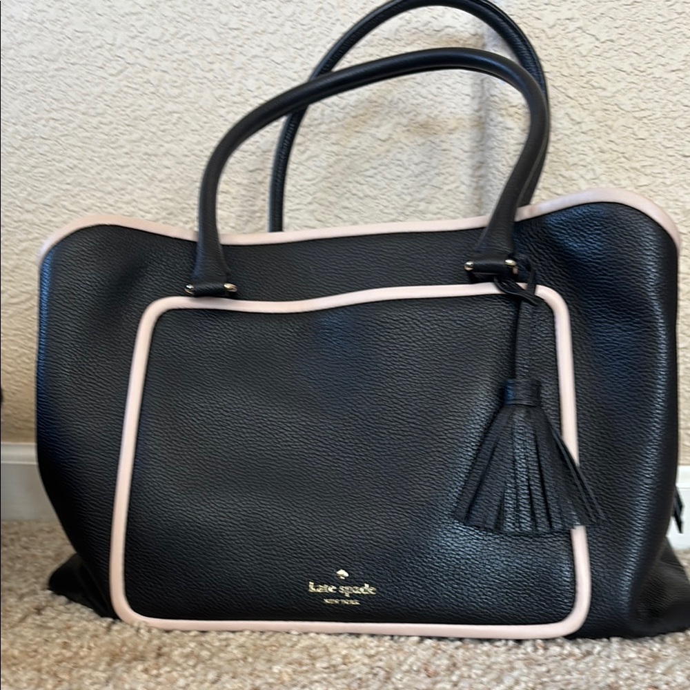 Kate Spade Black and Cream Tote with Tassel